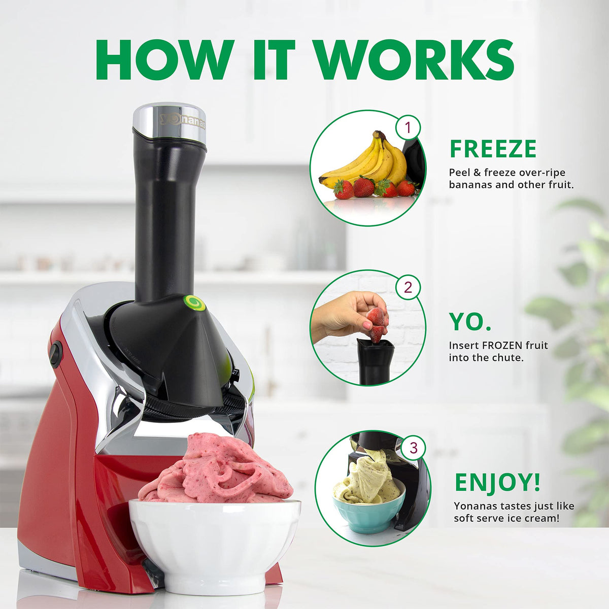 988RD Deluxe Vegan, Dairy-Frozen Fruit Soft Serve Maker, Includes 75 Recipes, 200 W, Red