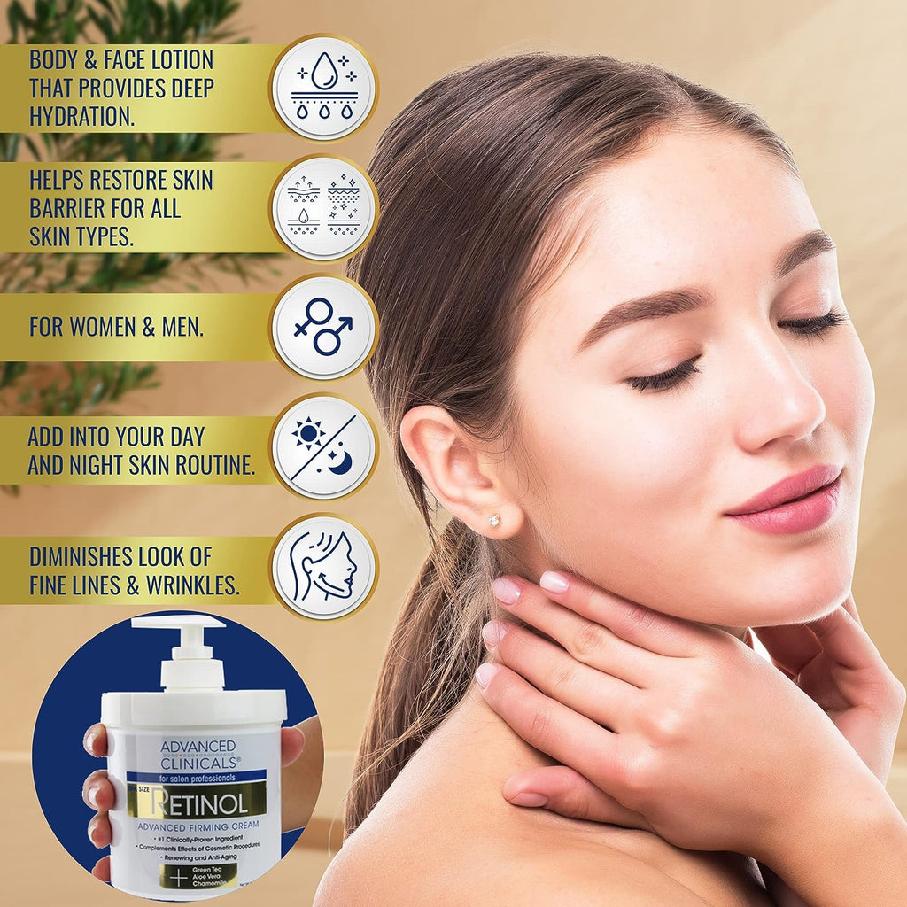 Advanced Clinicals Retinol Body Cream + Vitamin C Moisturizer Lotion Skin Care Set, Anti Aging Body &amp; Face Creams Reduce Wrinkles, Fine Lines, &amp; Dark Spots, Dual Moisturizing Cream Kit, 2-Pack
