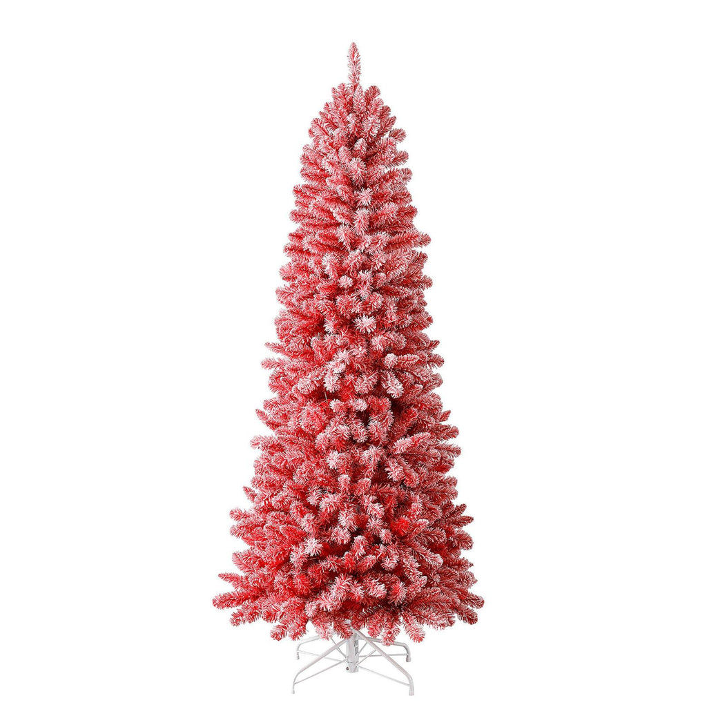 Evergreen Classics 7 Foot Red Anson Slim Pine Holiday Tree &amp; White LED Lights