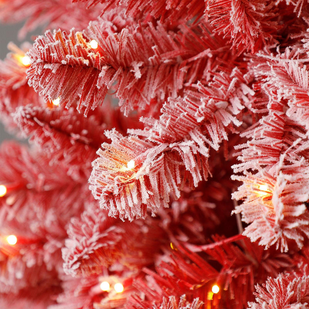 Evergreen Classics 7 Foot Red Anson Slim Pine Holiday Tree &amp; White LED Lights