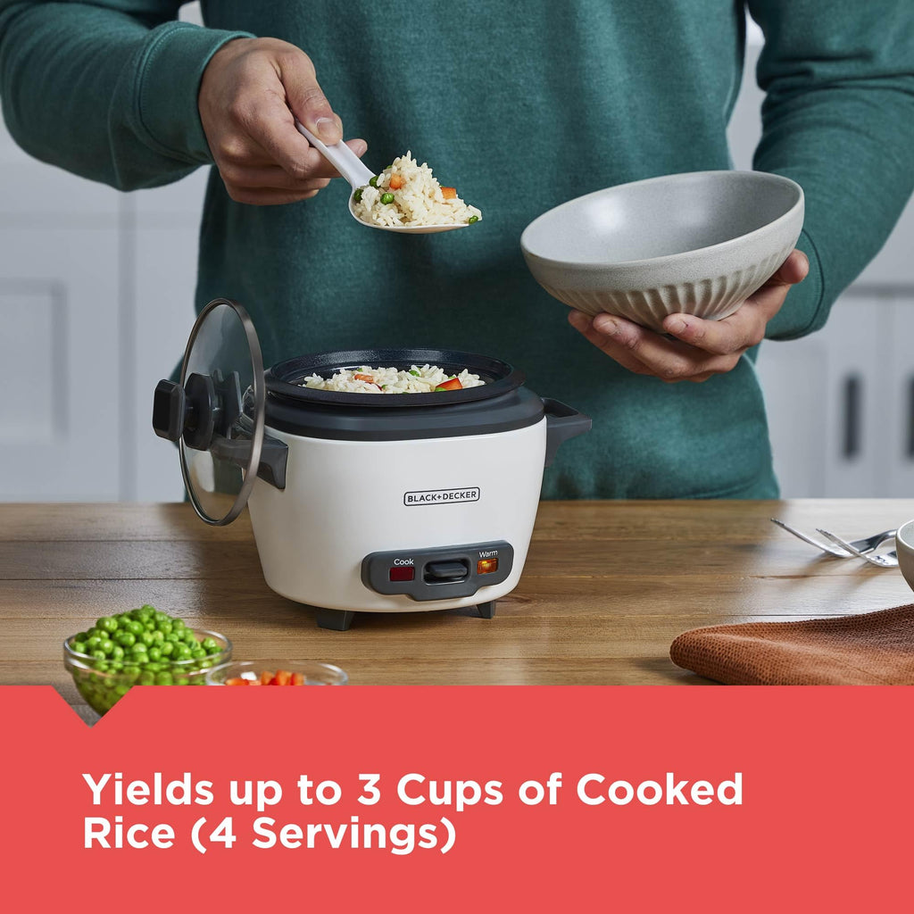 Rice Cooker, 1.5-Cup Uncooked (3-Cup Cooked) Rice, Steaming Basket, Removable Non-Stick Bowl, One-Touch, White