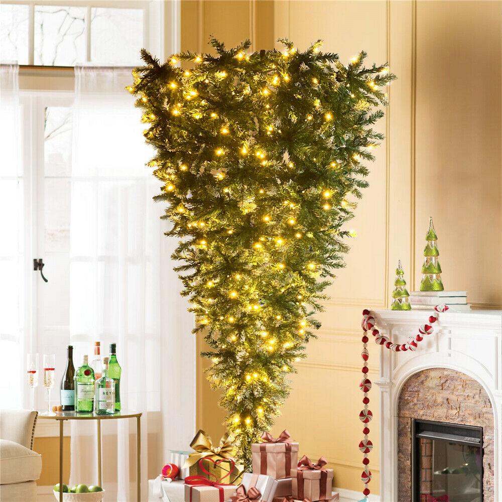 7.4ft Upside Down Green Christmas Tree with LED Warm White Lights Easy Assembly