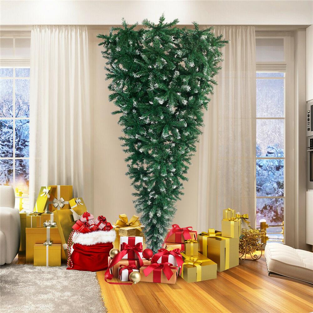 7.4ft Upside Down Green Christmas Tree with LED Warm White Lights Easy Assembly