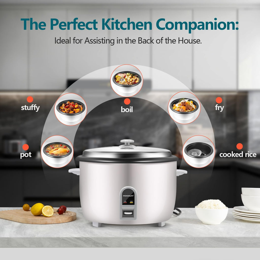 Commercial Rice Cooker, LarCapacity 30-Cup (UnCooked), 60-Cup (Cooked) with One Touch Operation and 12-Hour Keep Warm, Easy to Use and clean, 1600W, White