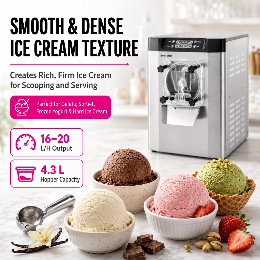 Commercial Ice Cream Machine, Hard Serve, 1400W, 16-20 L/H | Countertop 4.3L 304  Steel Cylinder LED Screen for Cafés, Restaurants, Snack Bars and Dessert Shops