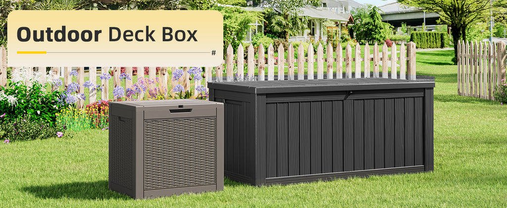75 Gallon Outdoor Deck Box Waterproof, LarStoraBox for Patio, Resin StoraBench Lockable for Garden Tools, PackaDelivery, Black