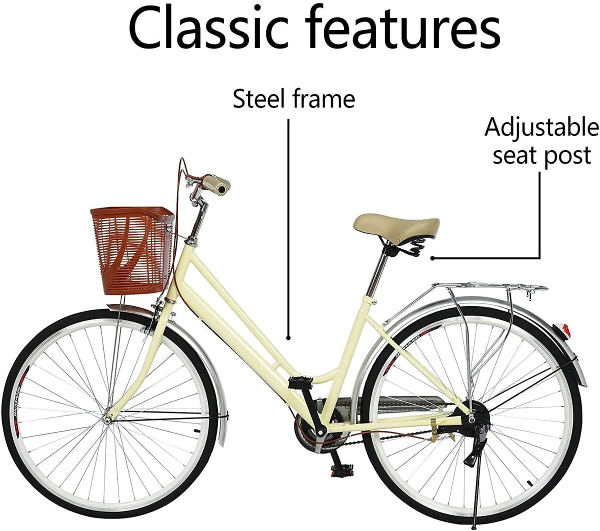 Micozy 26 inch Bike Cruiser Bike Commuter Bike Single Speed Bike Woman Bikes Adult Woman Bike Retro Bikes Classic Bicycle, with Comfortable Seats and Back Seats Fits 4'9''-5'10'', Us in Stock