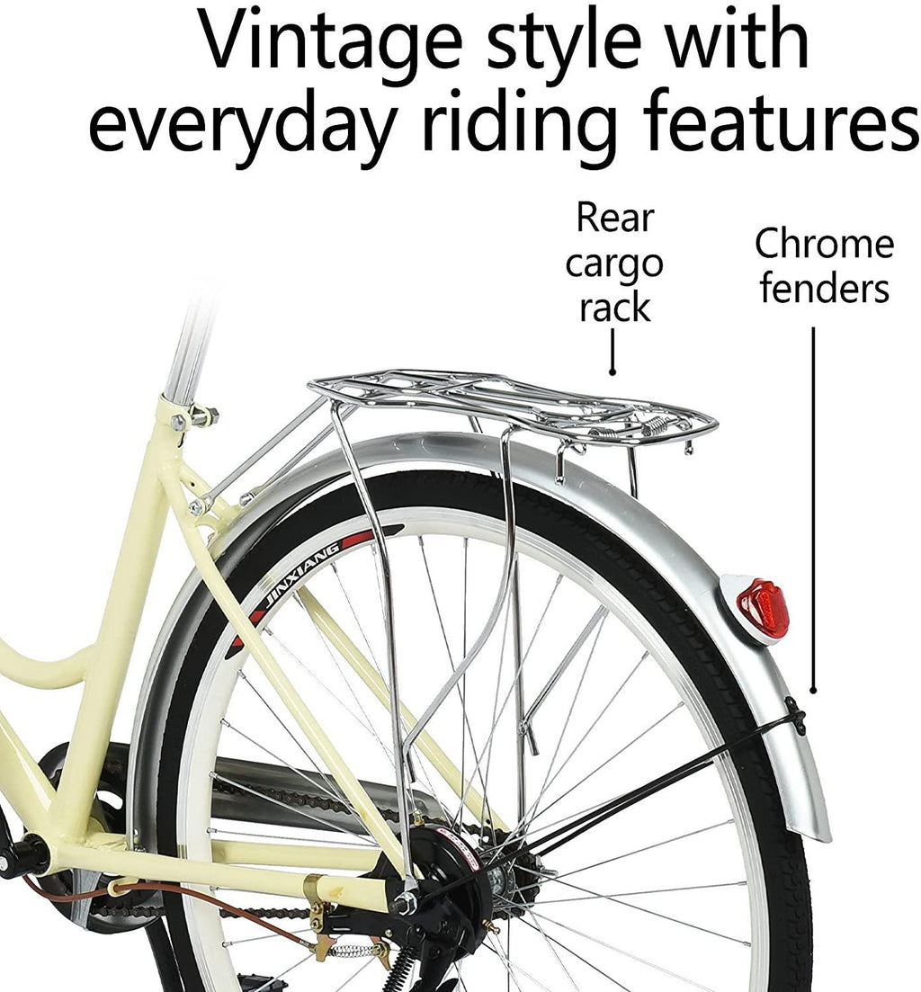 26 inch Beach Cruiser Bikes for Women 1 Speed Comfortable Womens Bike with Baskets Classic Retro Complete Cruiser Bike Womens Beach Cruiser Bike Road Bike for Leisure Picnics &amp; Shopping