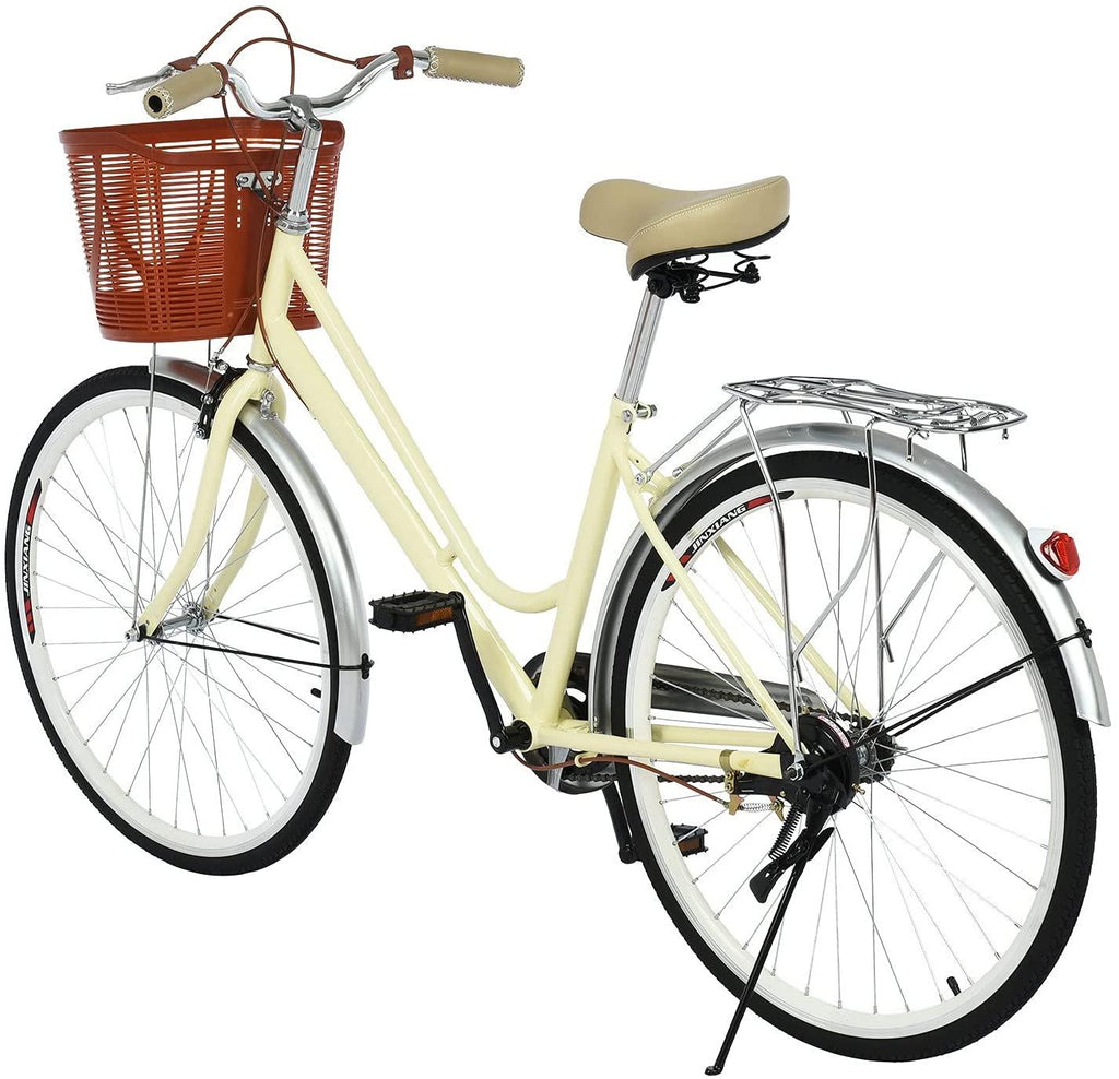Womens Beach Cruiser Bike-26 Inch Classic Iron Bicycle with Basket Retro Bicycle Unique Art Deco Scooter,Road Bike,Seaside Travel Bicycle,Comfortable Commuter Bicycle【New! Bicicleta para Mujer】