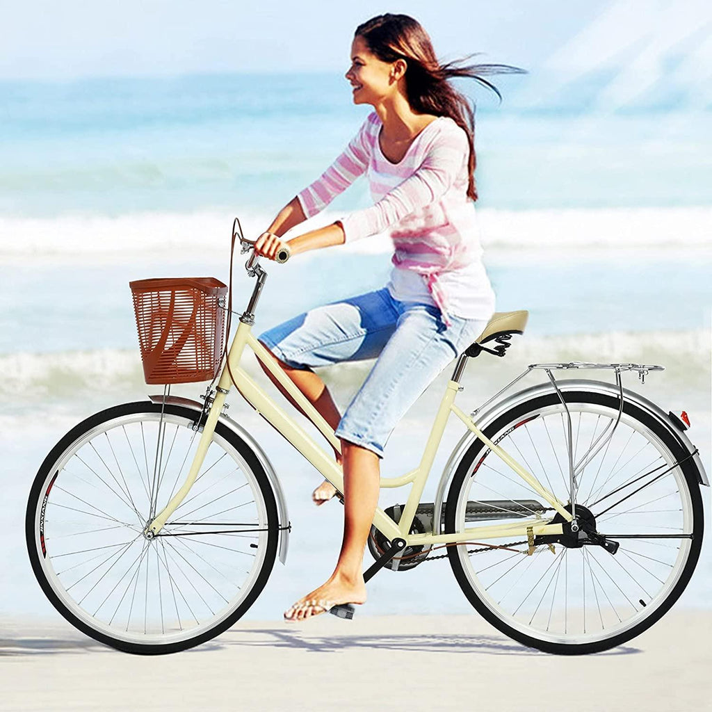 26 inch Beach Cruiser Bikes for Women 1 Speed Comfortable Womens Bike with Baskets Classic Retro Complete Cruiser Bike Womens Beach Cruiser Bike Road Bike for Leisure Picnics &amp; Shopping