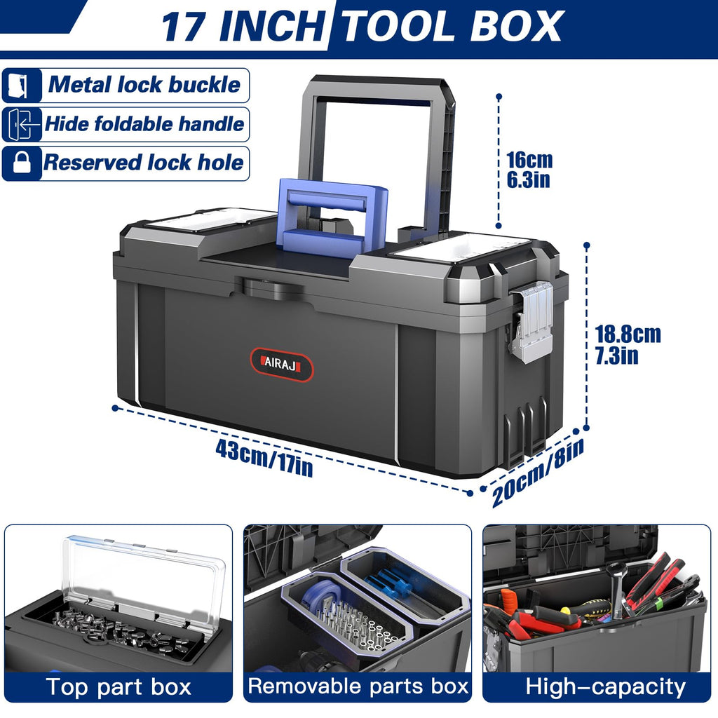3-In-1 Tool Box with Wheels | Rolling Stackable Tool Box | Modular Tools StoraSystem | Small Toolbox with Detachable Parts Box Organizer丨Portable Toolbox for Garages,Home DIY,Workshop丨17+19+21"