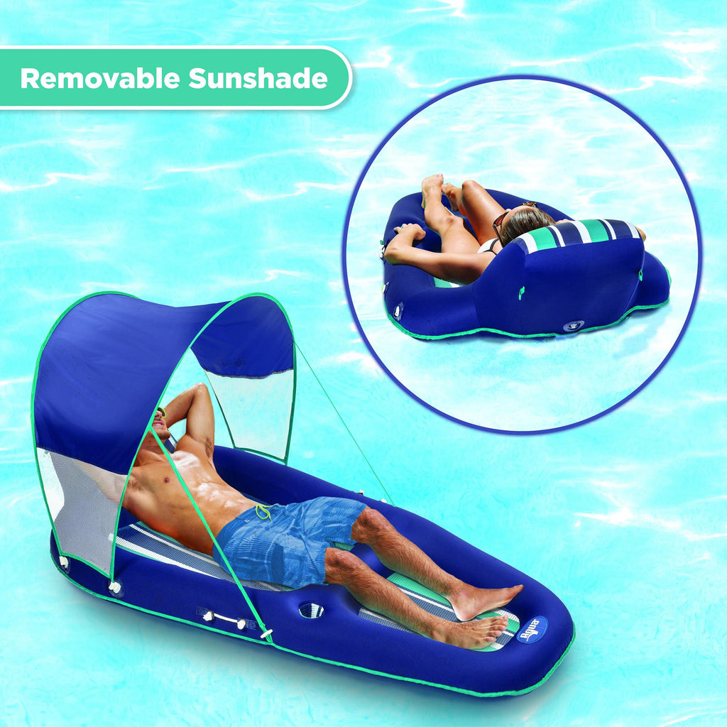 Aqua Leisure Luxury Inflatable Pool Float Lounger w/ Removable Canopy, Blue Stripe &amp; 11 Foot Supersized Floating Party Plank