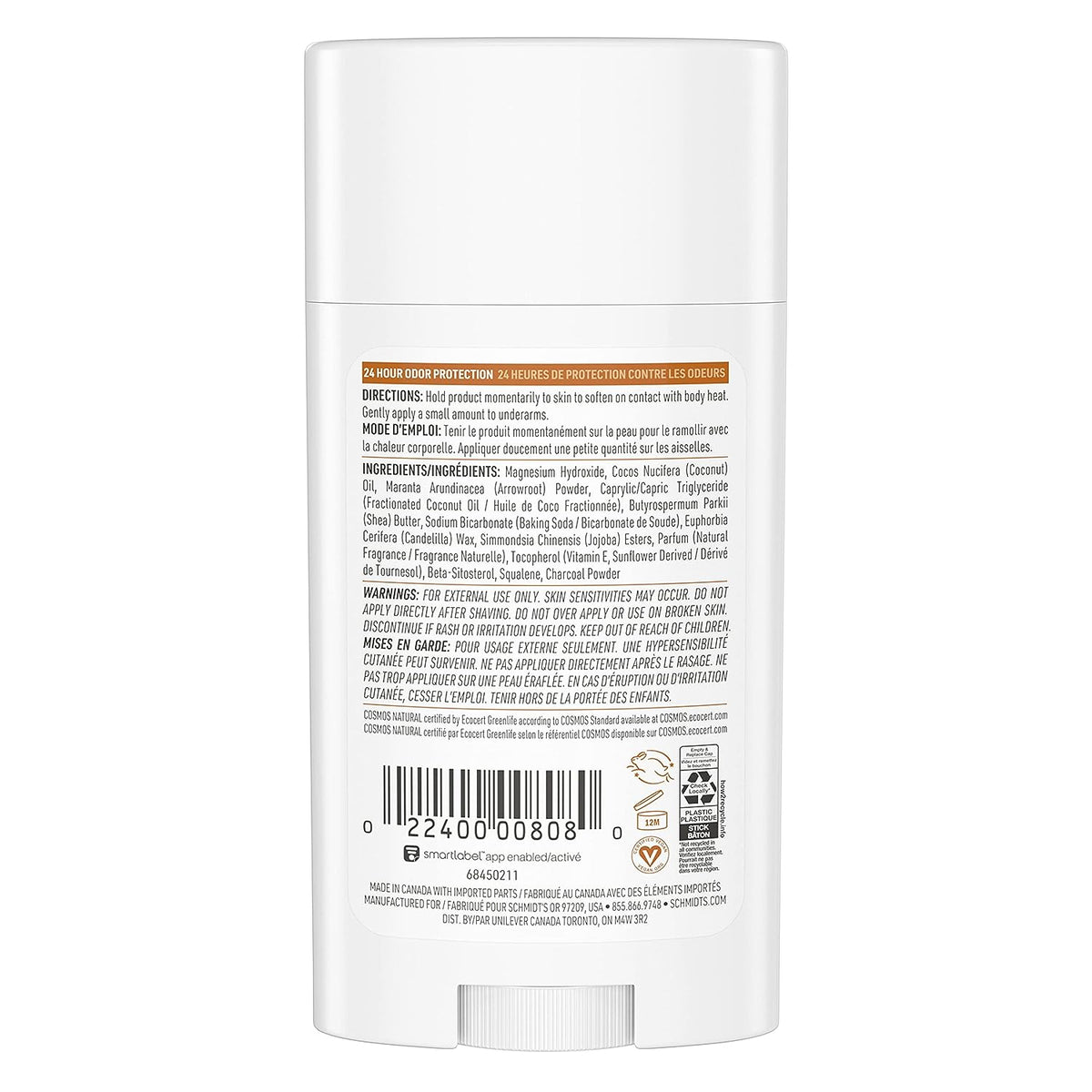 Schmidt's Aluminum Free Natural Deodorant for Women and Men, Sandalwood and Citrus with 24 Hour Odor Protection, Certified Natural, Vegan, Cruelty Free, 2.65 oz Pack of 2