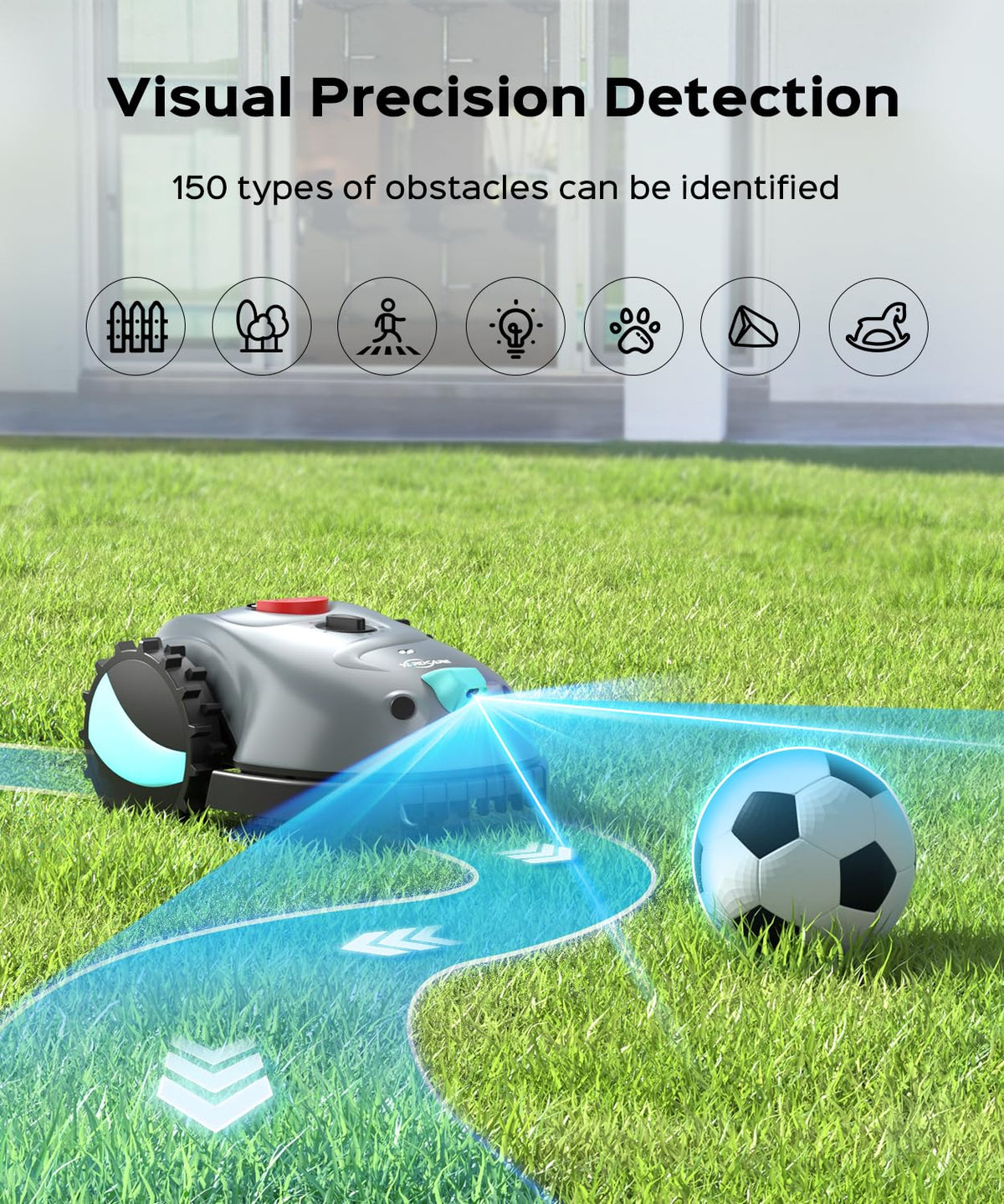 V100 Robot Lawn Mower with HD Vision Navigation, Smart Obstacle Detection, Collision Sensors, Adjustable Cutting Height, Low-Noise Operation—Perfect for Small Lawns up to 1,600 sq ft.
