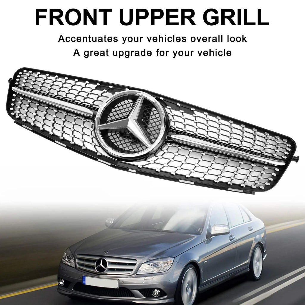 Benz W204 C-Class  C300 C350 2008-2014 Diamond Front Bumper Grill W/ LED Logo Generic