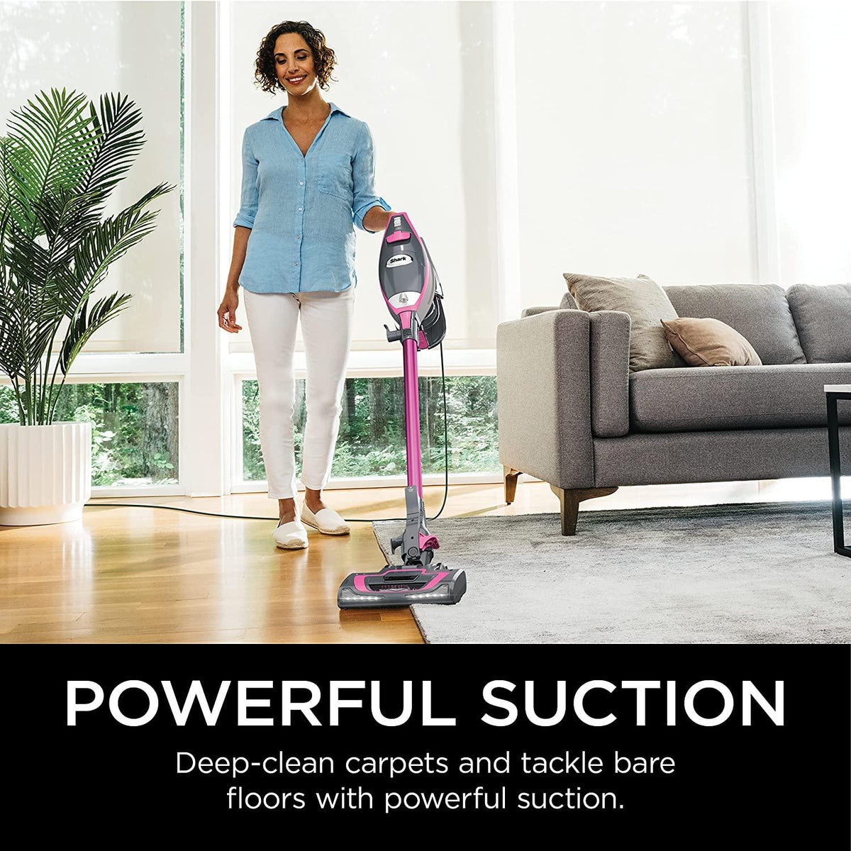 Shark HV371 Rocket Pro DLX Corded Stick, Removable Hand Vacuum, Advanced Swivel Steering, XL Cup, Crevice Tool, Upholstery Tool &amp; Anti-Allergen Dust Brush, Fuchsia, Capacity
