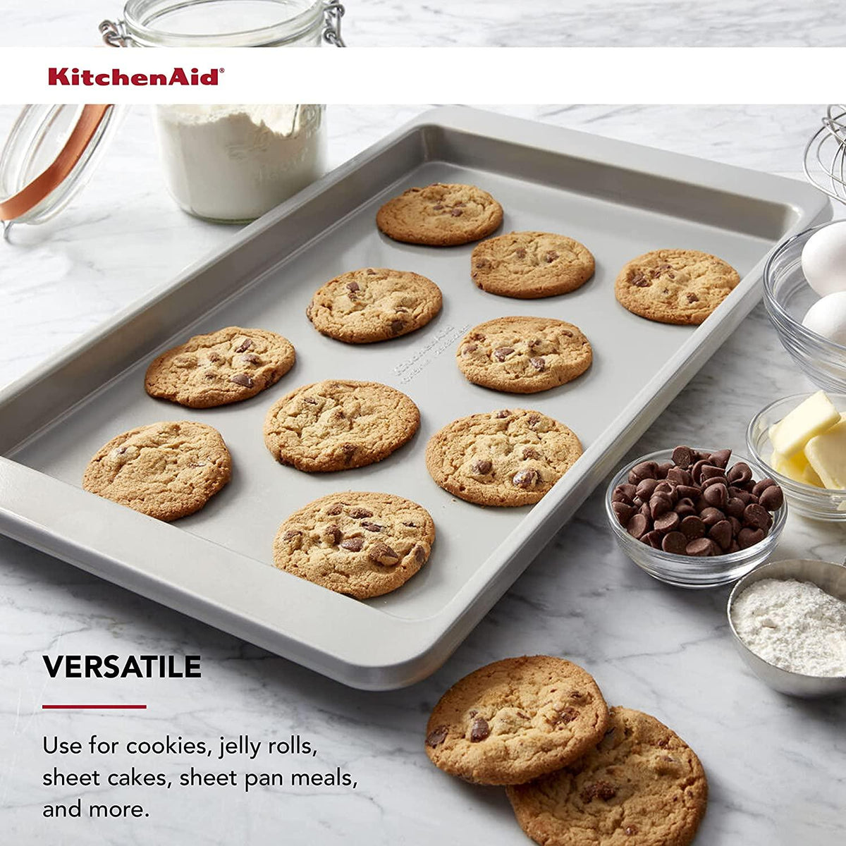 KitchenAid Nonstick Aluminized Steel Baking Sheet, 10x15-Inch, Silver