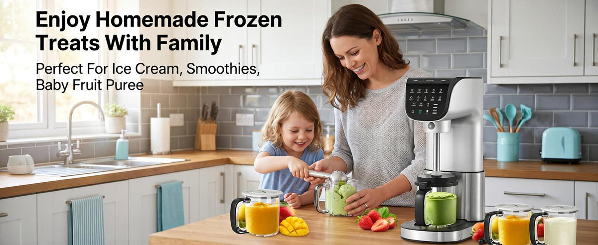 Ice Cream Maker with Brushless DC Motor, 10 Preset Programs Frozen Treat Machine with Integrated Shifting Shaft and Blade, Touchscreen Control Panel, Lift & Process Technology for Gelato, Sorbet