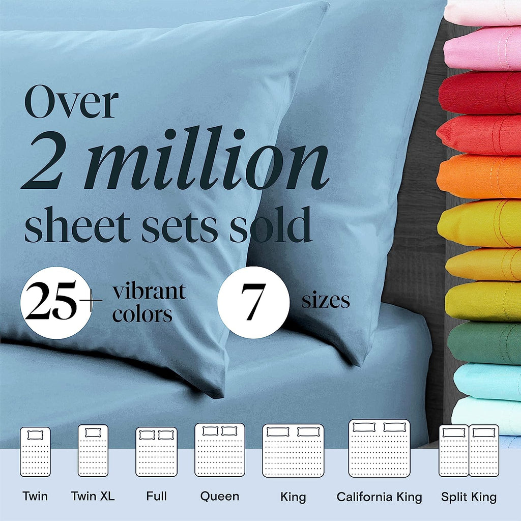 LuxClub 6 PC California King Size Sheet Set Bamboo Sheets Deep Pockets 18" Eco Friendly Wrinkle Free Cooling Sheets Machine Washable Hotel Bedding Silky Soft - Sky California King