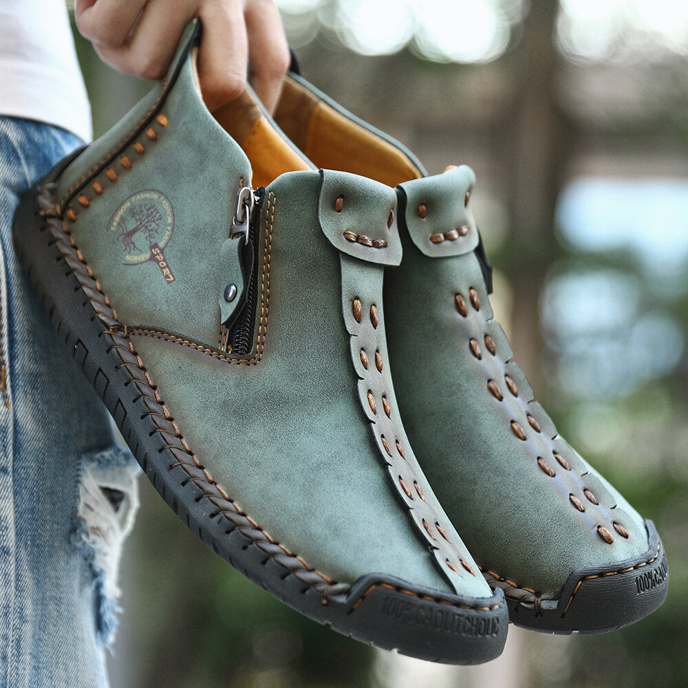 Autumn And Winter New Style Large Size Men's Shoes, Outdoor Casual Men's Tooling Boots, Hand-sewn Sets Of Foot Mid-cut Leather Boots