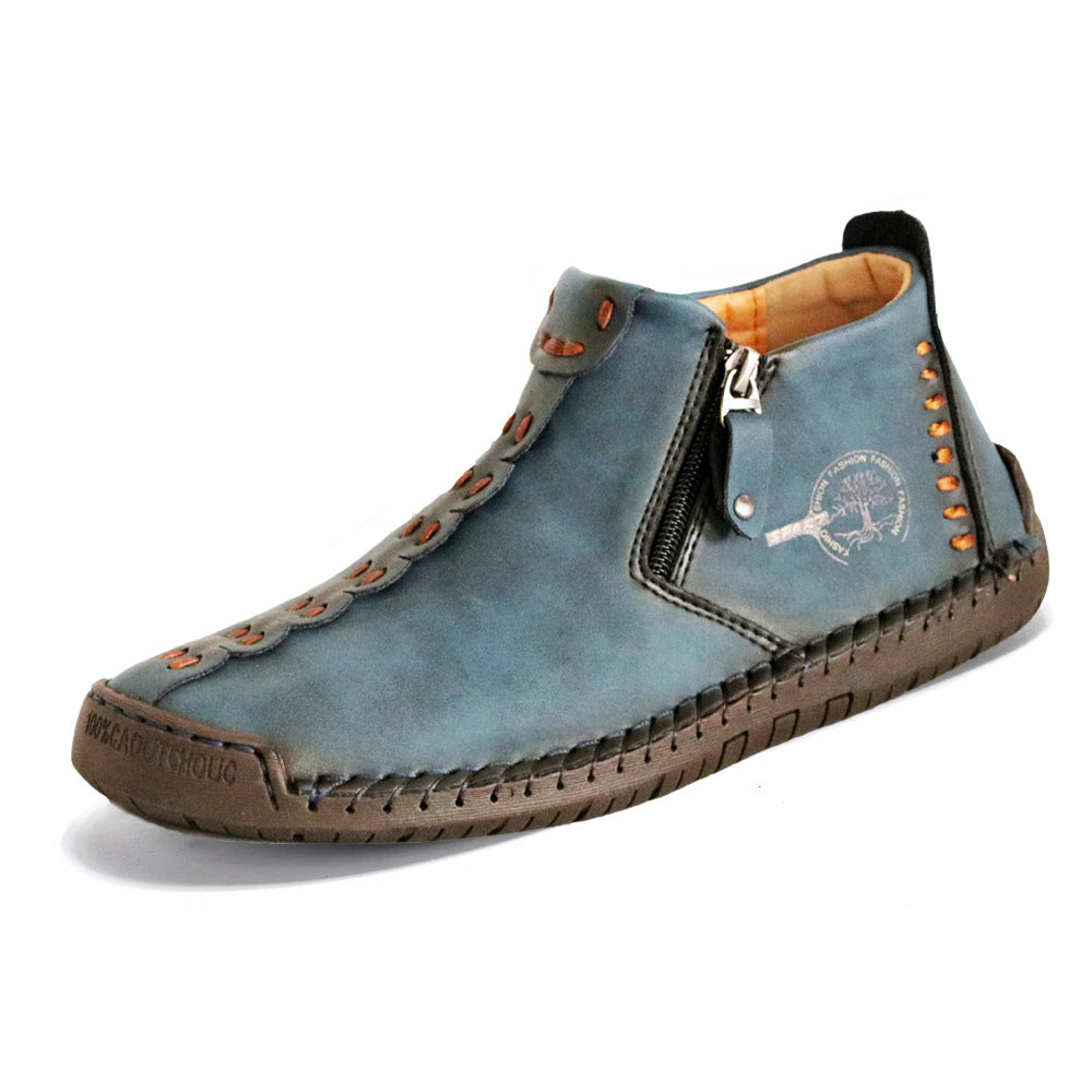 Autumn And Winter New Style Large Size Men's Shoes, Outdoor Casual Men's Tooling Boots, Hand-sewn Sets Of Foot Mid-cut Leather Boots