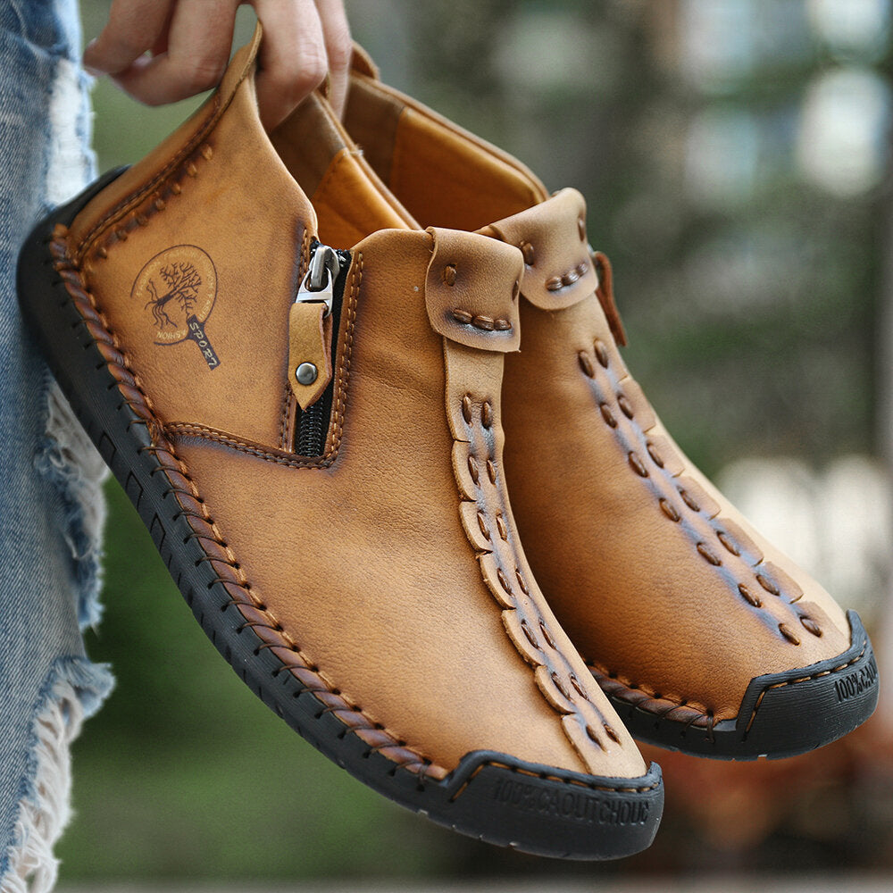 Autumn And Winter New Style Large Size Men's Shoes, Outdoor Casual Men's Tooling Boots, Hand-sewn Sets Of Foot Mid-cut Leather Boots