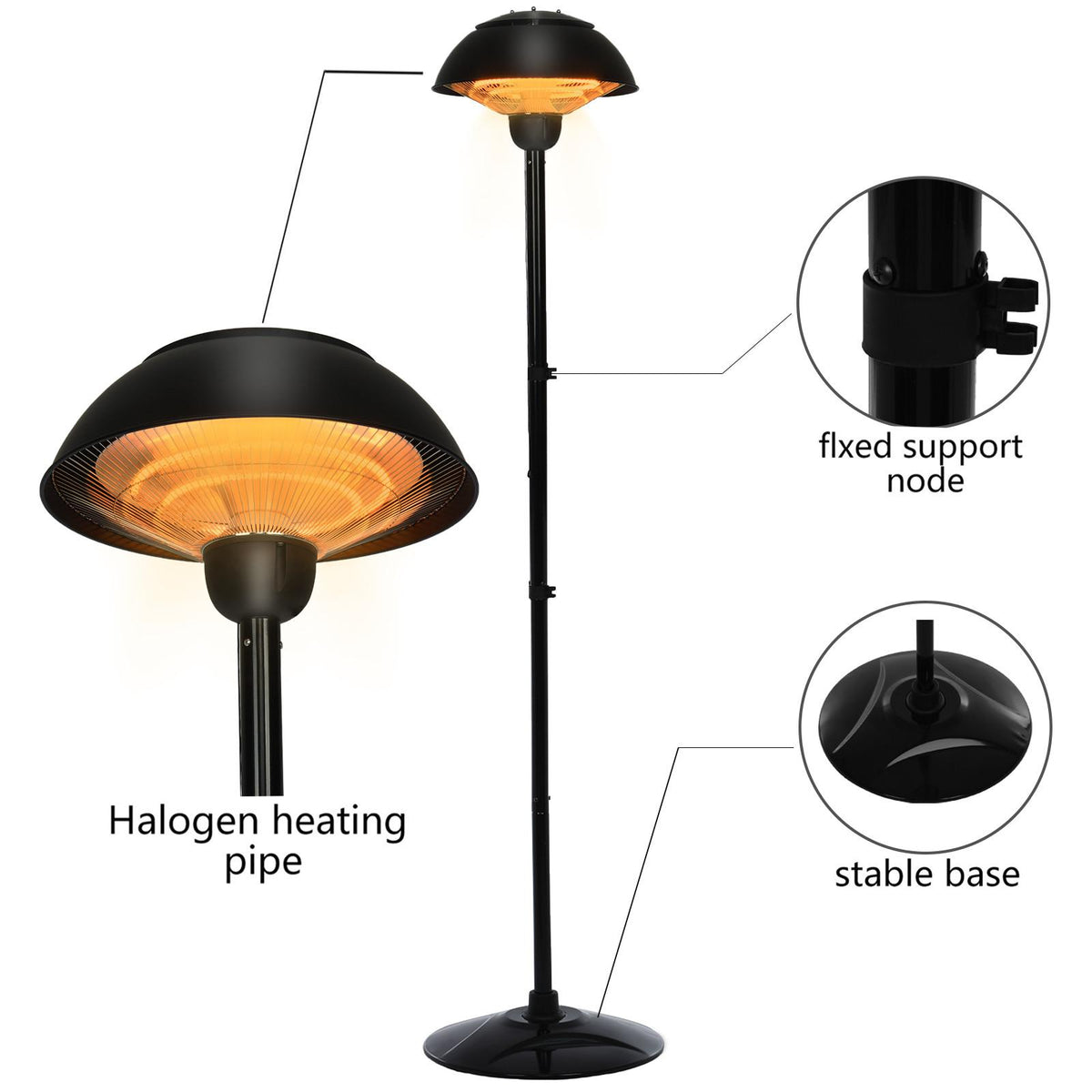 DJKDJL Patio Heater 1500W Outdoor Electric Heater,Outdoor Infrared Heater Tip Over, Black, 54.2*53.8*42CM