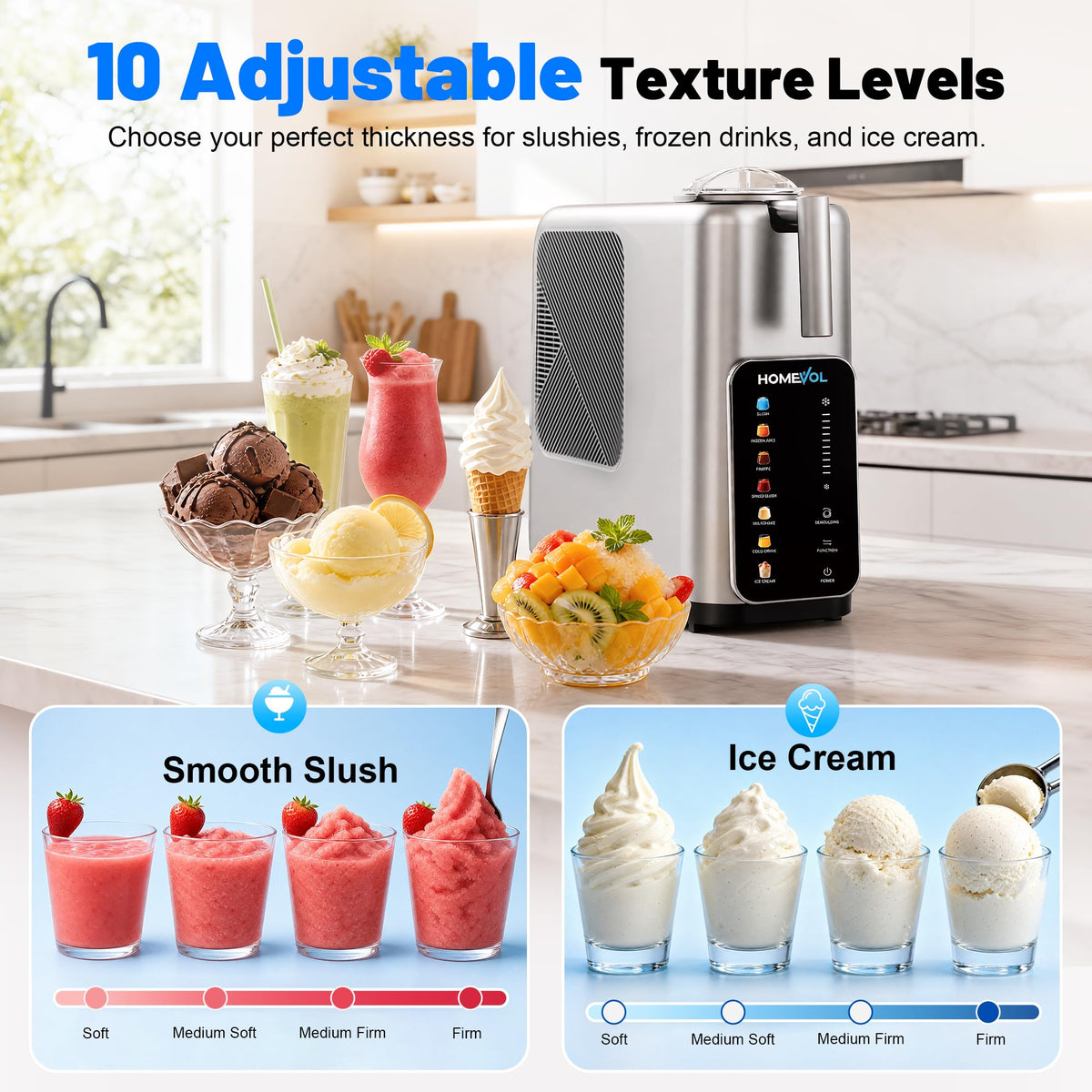 3-in-1 Slushie Machine, Ice Cream Maker & Frozen Drink Maker with 7 Preset Programs, No Ice Needed, 10 Mins Rapid Chill, 260 oz/Hour, LED Display, 304  Steel, Removable Cup & Stirrer