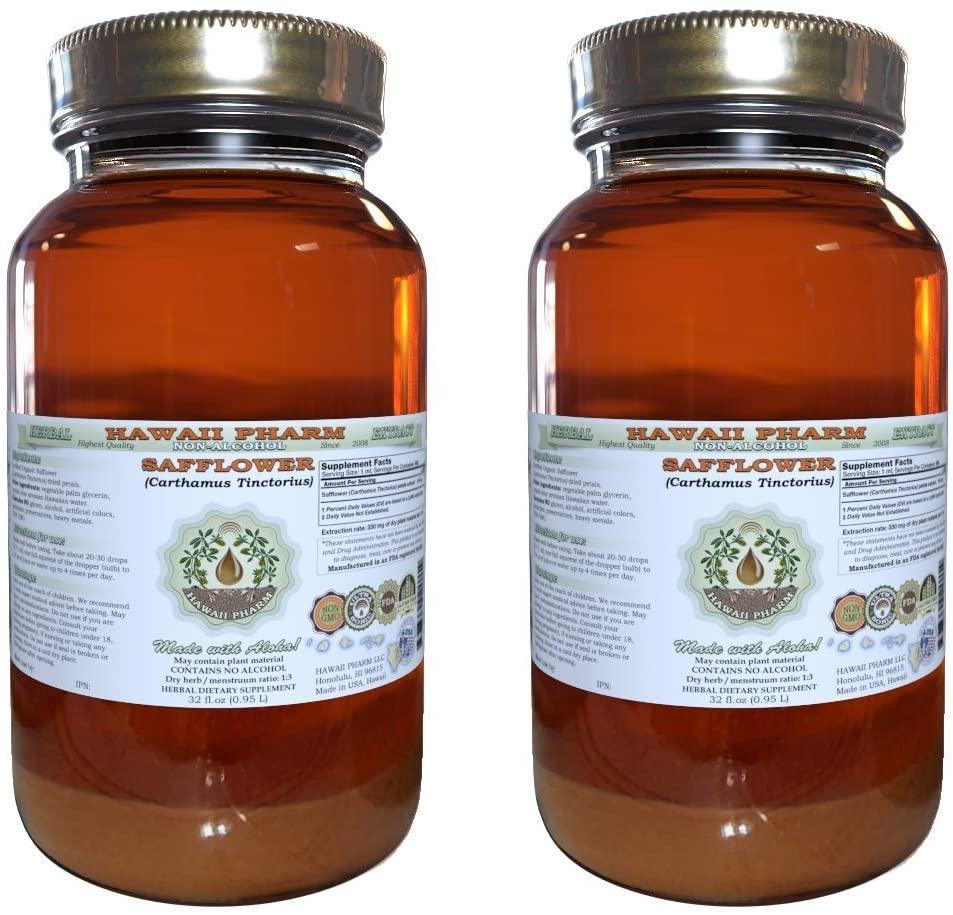 Safflower Alcohol-Free Liquid Extract, Safflower (Carthamus Tinctorius) Dried Petals Glycerite Herbal Supplement 2x32 oz Unfiltered