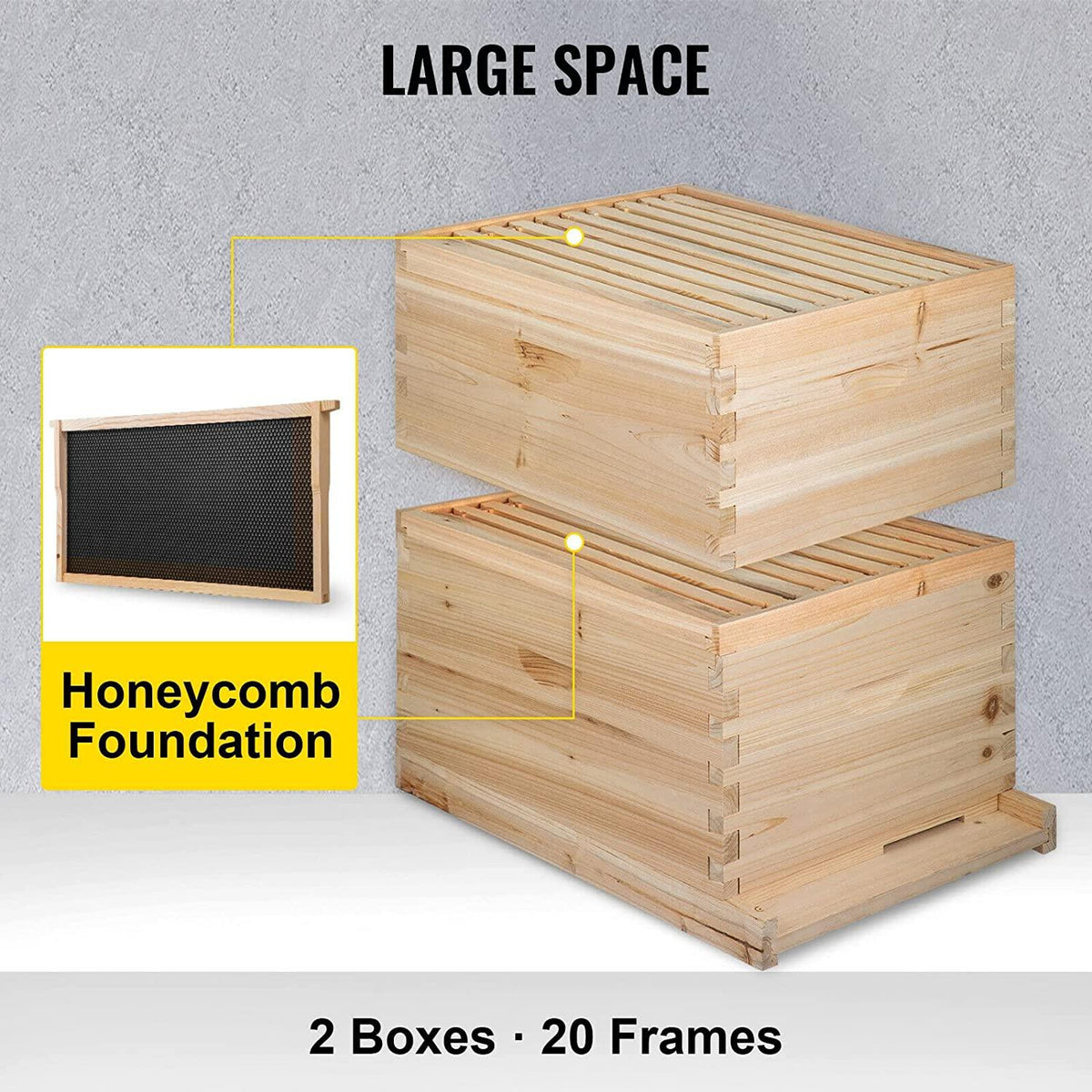 bees box wooden kit bee nest beekeeping equipment beekeeper tool for bee hive supply nest frame with metal roof (color : 20 frame 2 layer)