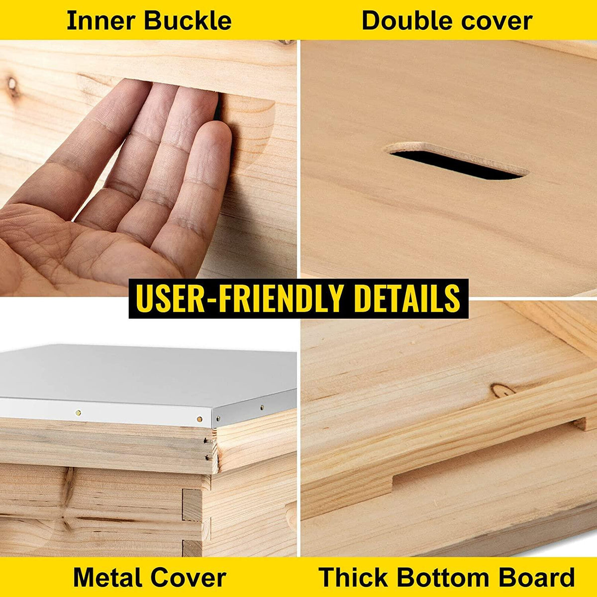 tools bees box wooden kit bee nest beekeeping equipment beekeeper tool for bee hive supply nest frame with metal roof (color : 20 frame 4 layer)