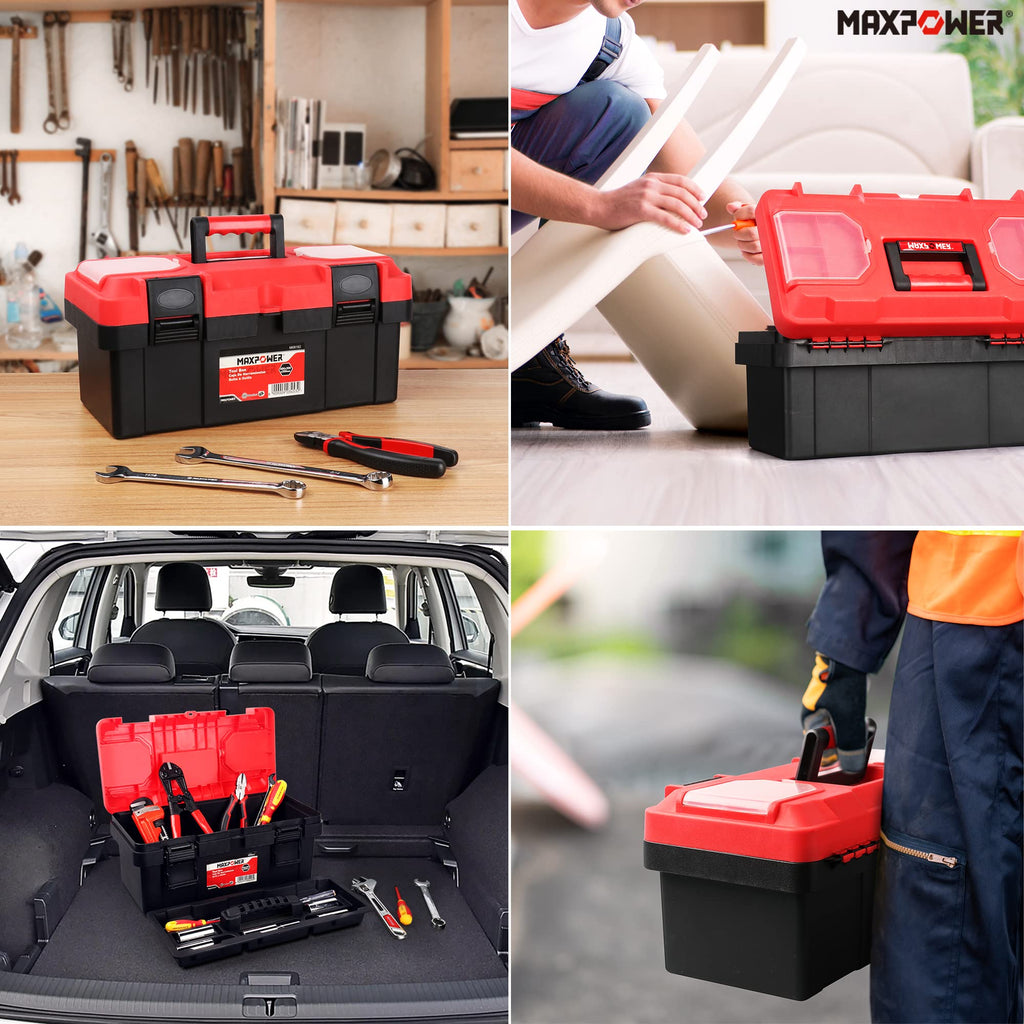 Tool Box 16 inch, Plastic Small Tool Box with Latch and Removable Tray, Lockable Toolbox for Home