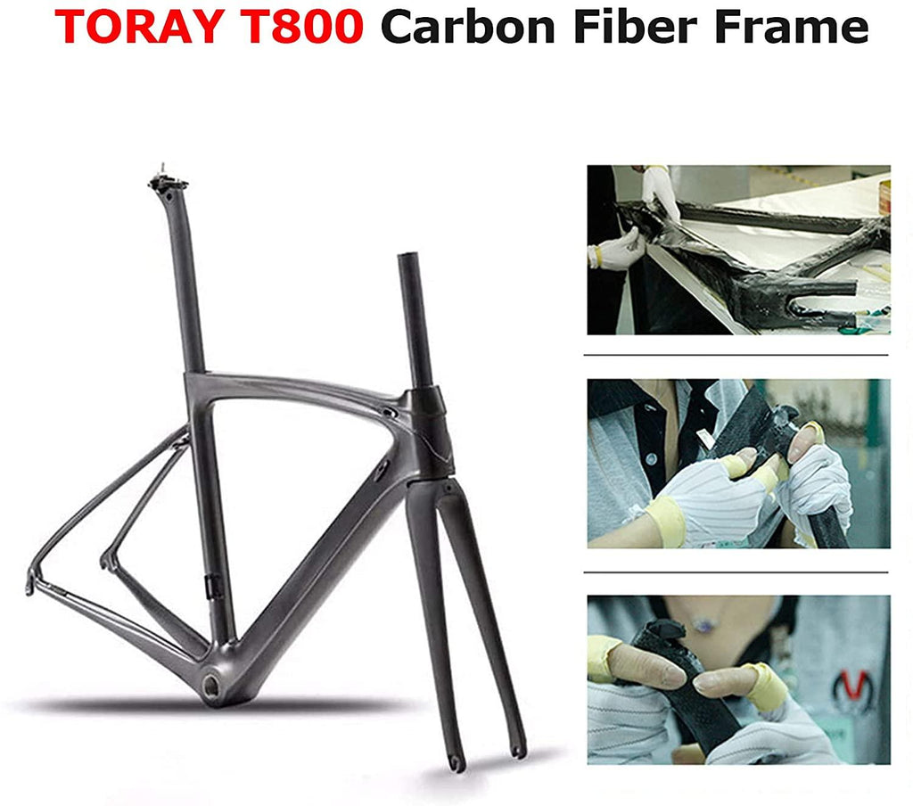 SAVADECK Carbon Fiber Road Bike, 700C Racing Road Bicycle with  SORA R3000 Derailleur System 18 Speed Disc Brake and Thru axle System Mens or Women Bike