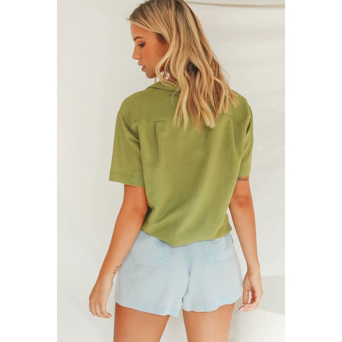 vintage turn down collar short sleeve blouse