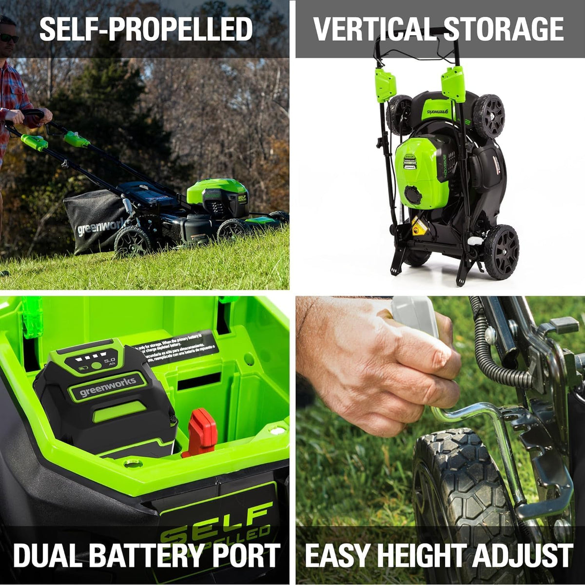 40V 21" Self-Propelled Lawn Mower,Axial Leaf Blower(500 CFM / 120 MPH),13" String Trimmer with 2 Batteries(5Ah+2Ah) &amp; Chargers