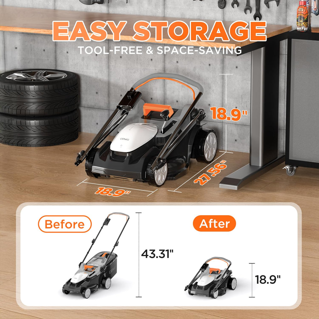 40V (2 x 20V) 16.6" Electric Lawn Mower Cordless, Walk Behind Lawn Mower with 6-Height Adjust, Portable &amp; Lightweight Push Battery Powered Lawn Mower (2 * 4.0AH Batteries Included)