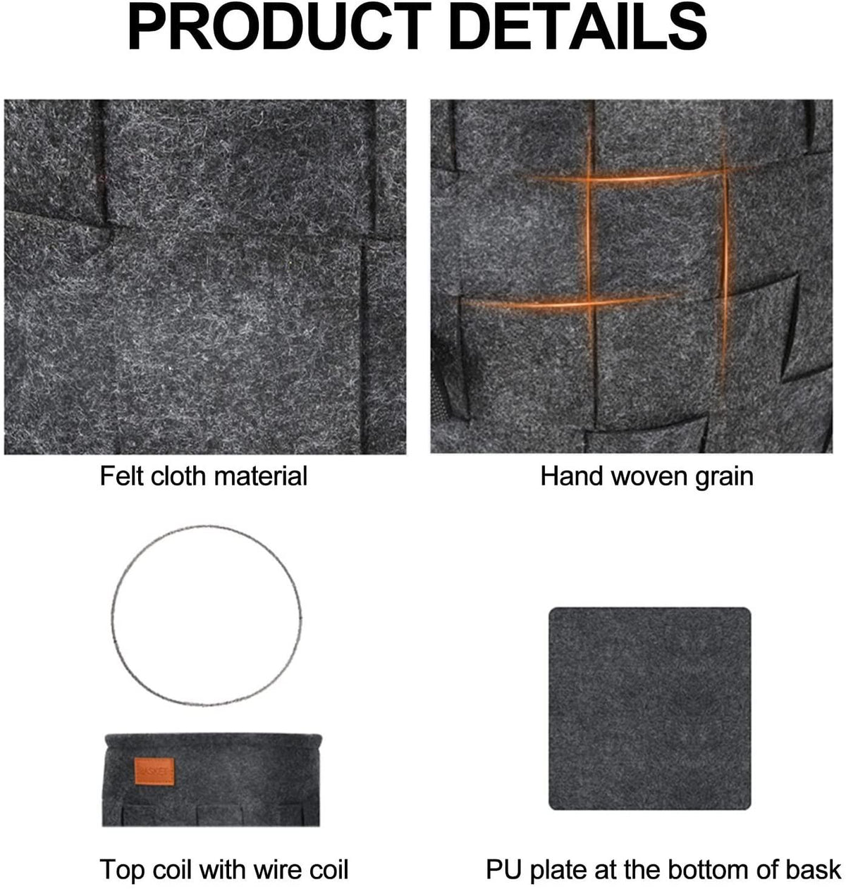 Bike Bag Large-capacity Bike Basket Hand Woven Grain Universal Prepositive Foldable Felt Cloth Basket for Bicycle Stroller Electric Automobile and Scooter Bicycle Accessories ( Color : Dark gray )