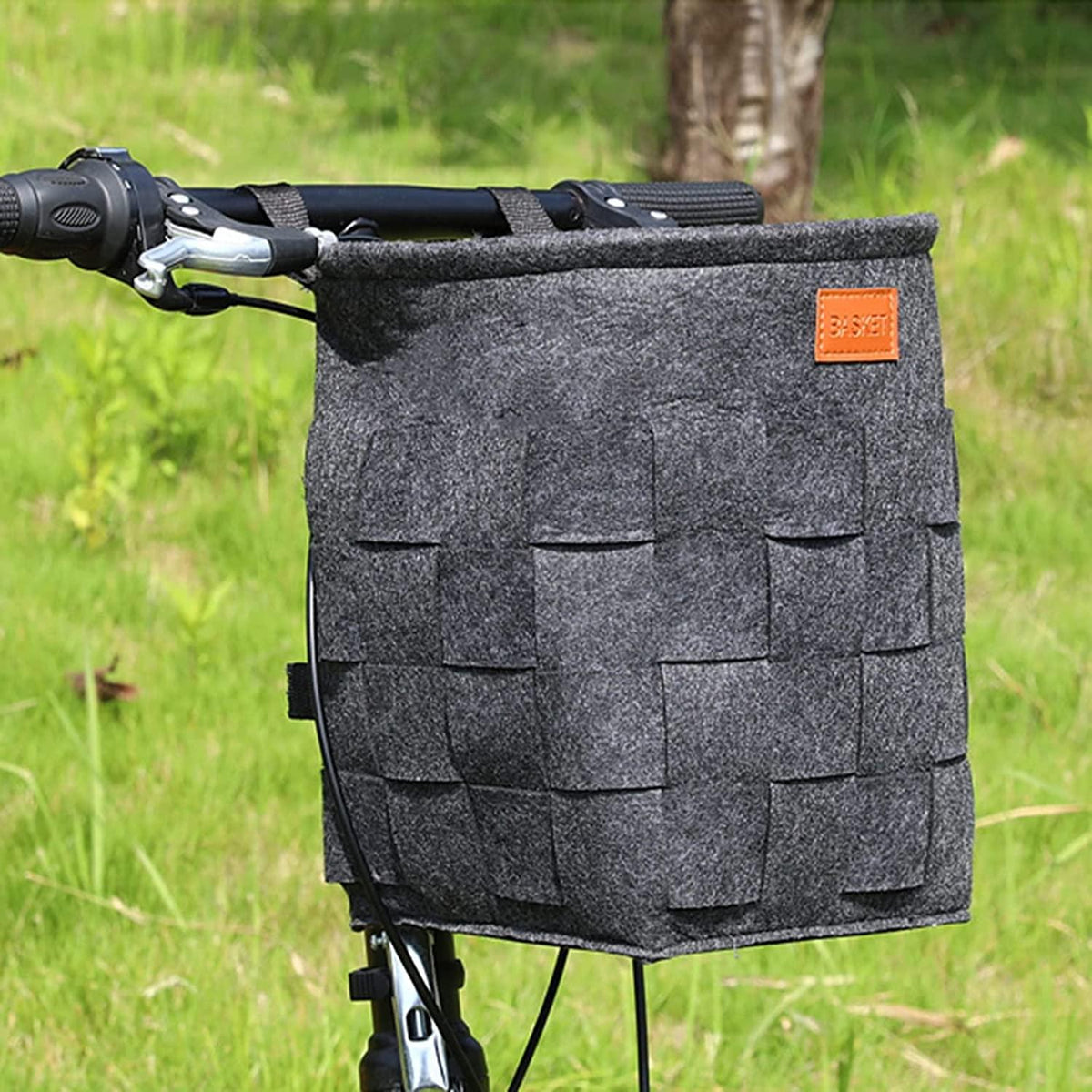 Bike Bag Large-capacity Bike Basket Hand Woven Grain Universal Prepositive Foldable Felt Cloth Basket for Bicycle Stroller Electric Automobile and Scooter Bicycle Accessories ( Color : Dark gray )