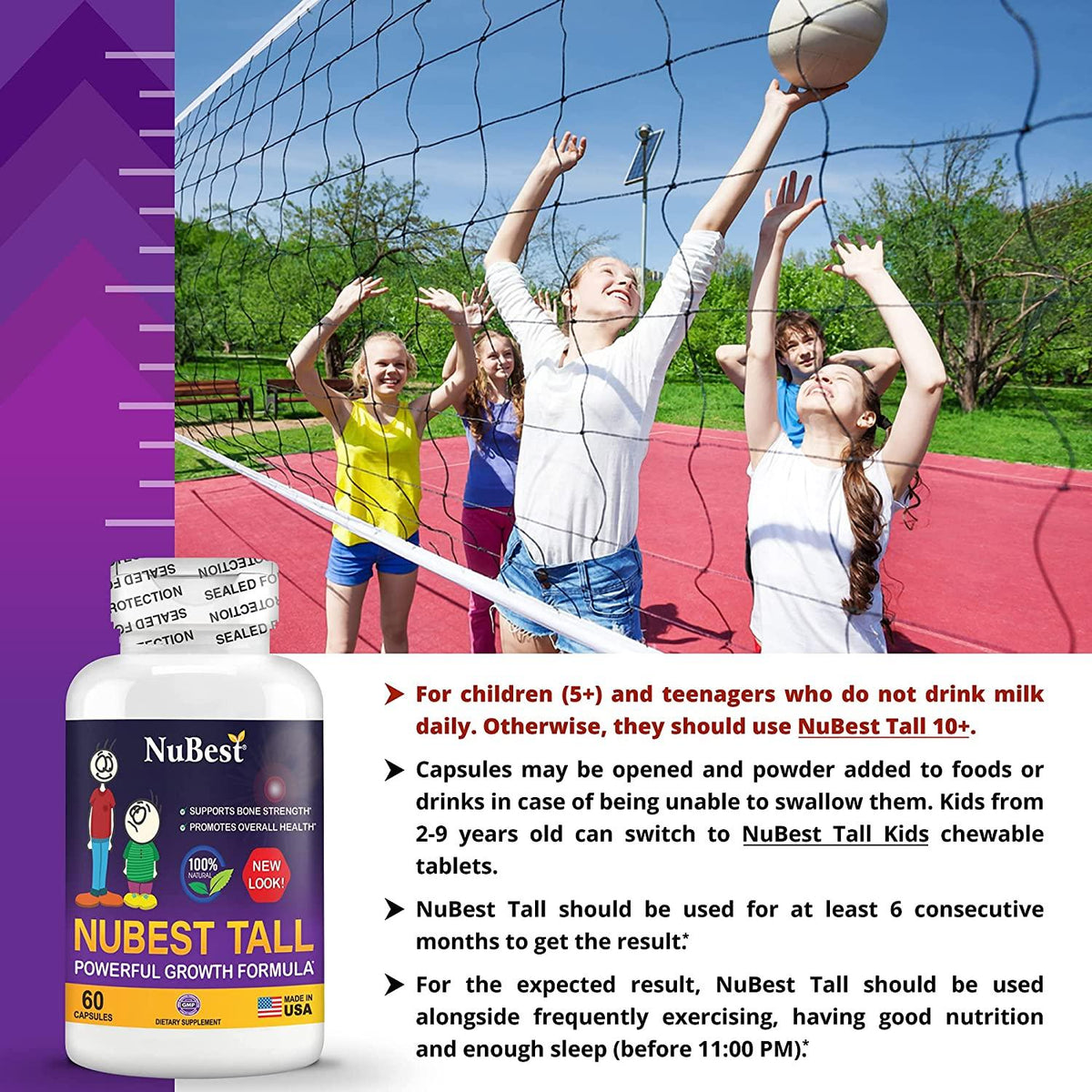 NuBest Tall 60 Capsules - Powerful Bone Growth Formula - Peak Bone Strength Capsules- Herbal Bone Health Supplement - for People Who Don’t Drink Milk Daily (Pack of 12)
