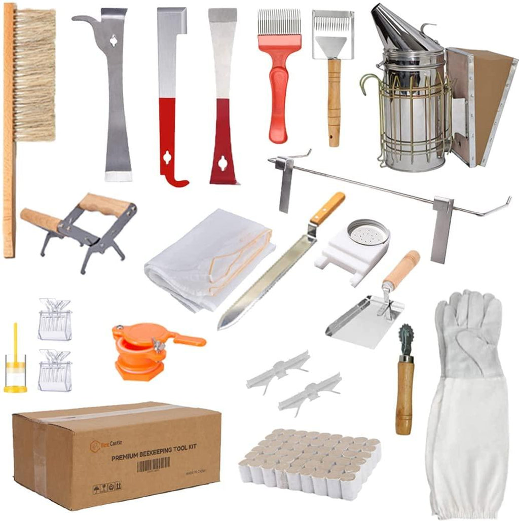 8-frame bee hives and supplies starter kit,beehive kit dipped in 100% beeswax,bee keeping supplies-all beginners kit includes beekeeping supplies tool set and bee suit.
