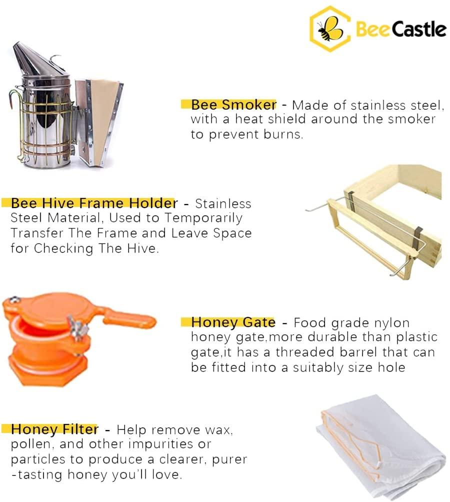 10-frame bee hives and supplies starter kit,beehive kit dipped in 100% beeswax,bee keeping supplies-all beginners kit includes beekeeping supplies tool set and bee suit.