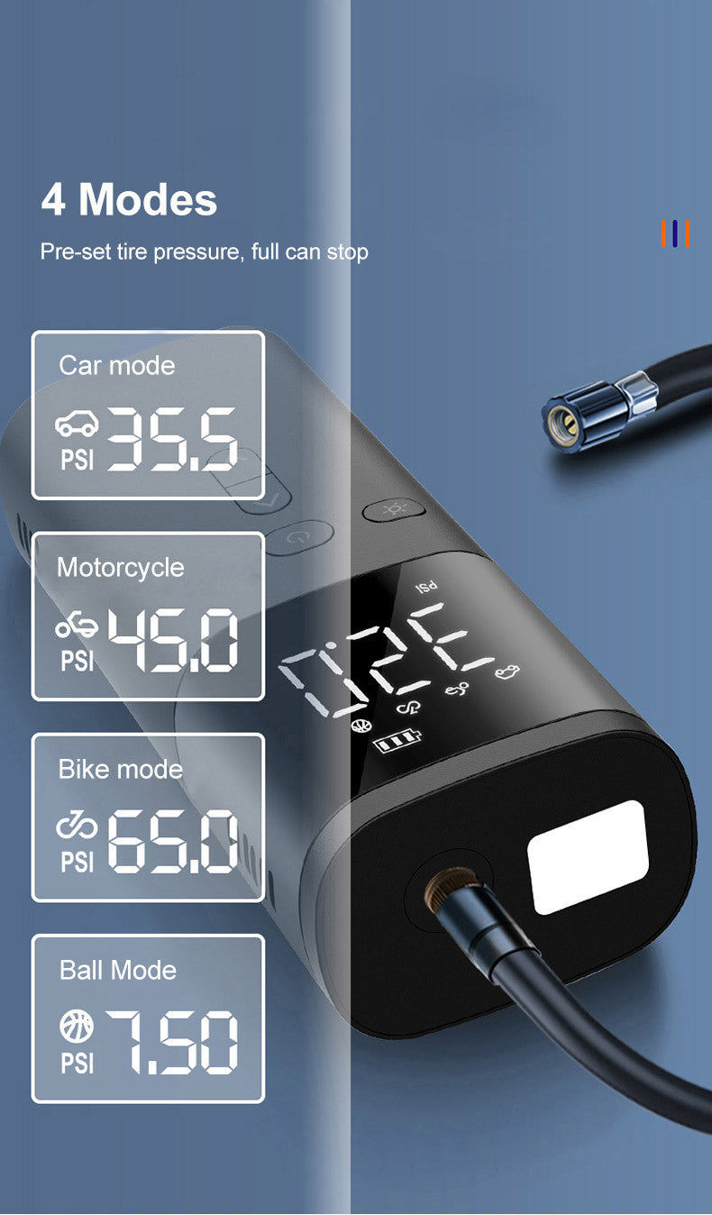 Rechargeable Wireless Air Compressor: Inflate Your Car Tires Anywhere With LED Lamp & Power Bank Function!