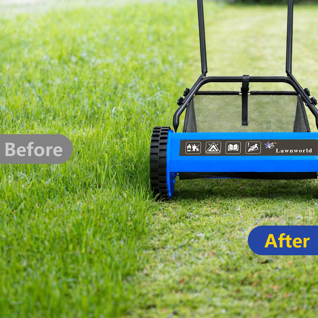 16-Inch Reel Lawn Mower with Grass Catcher and Tool-Blade Adjustment, 5-Blade Manual Push Lawn Mower, 5-Position Height Adjustable