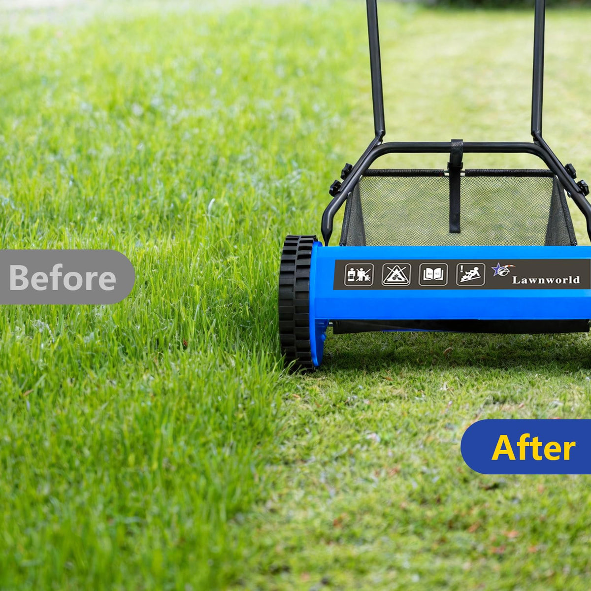 16-Inch Reel Lawn Mower with Grass Catcher and Tool-Blade Adjustment, 5-Blade Manual Push Lawn Mower, 5-Position Height Adjustable