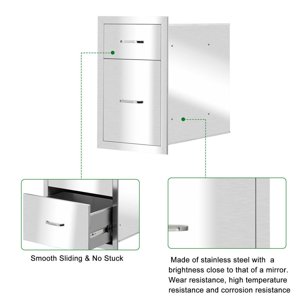 Outdoor Kitchen Drawer Stainless Steel Layer Access Door BBQ 2xDrawer 20x13x20"