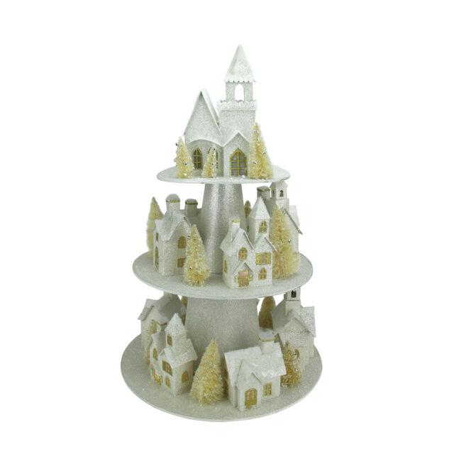 Raz 25" Lighted Champagne Gold 3-Tier Christmas House Display
