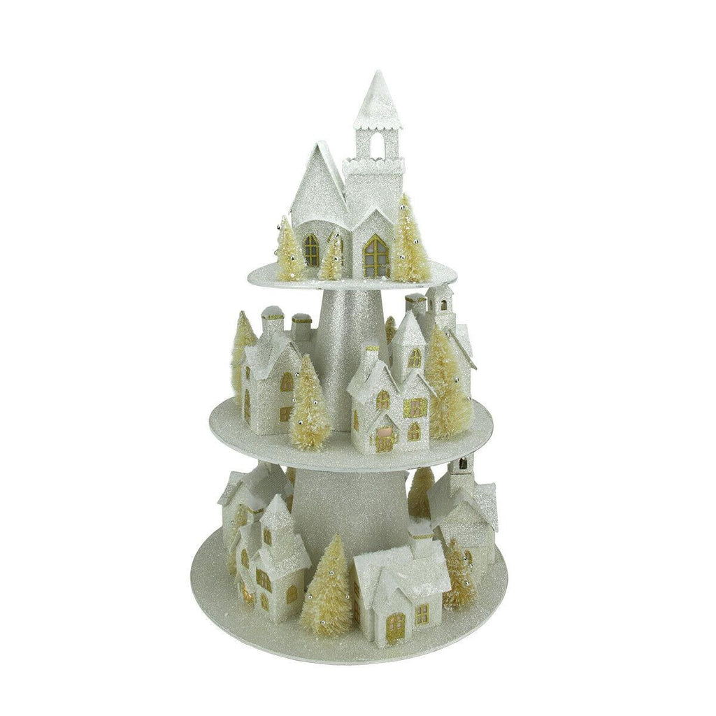 Raz 25" Lighted Champagne Gold 3-Tier Christmas House Display
