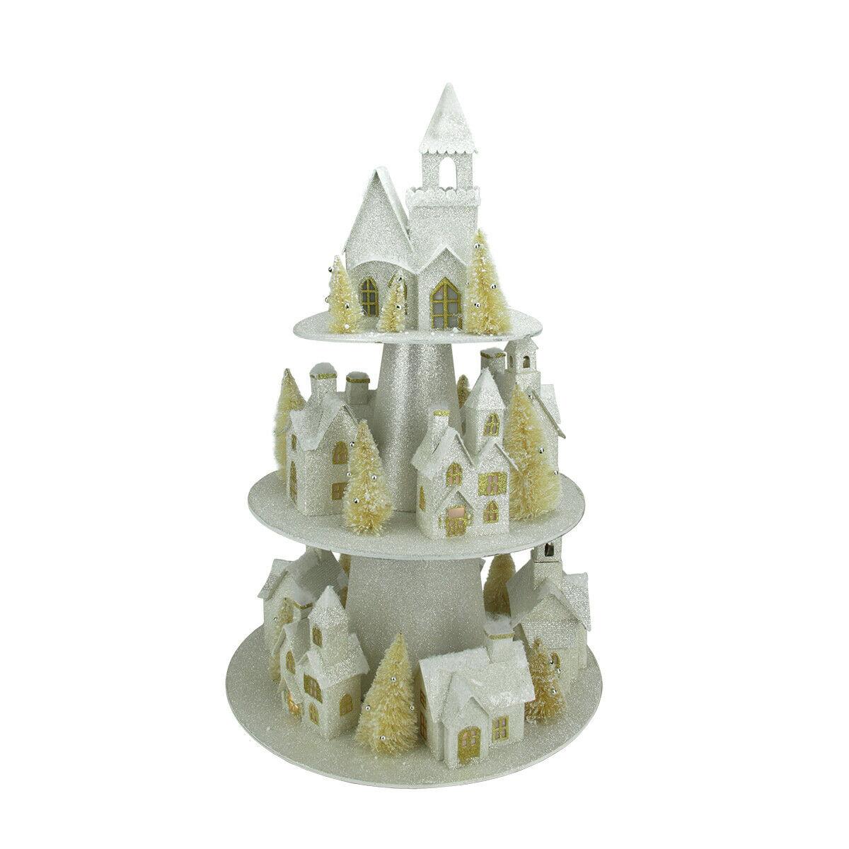 Raz 25" Lighted Champagne Gold 3-Tier Christmas House Display
