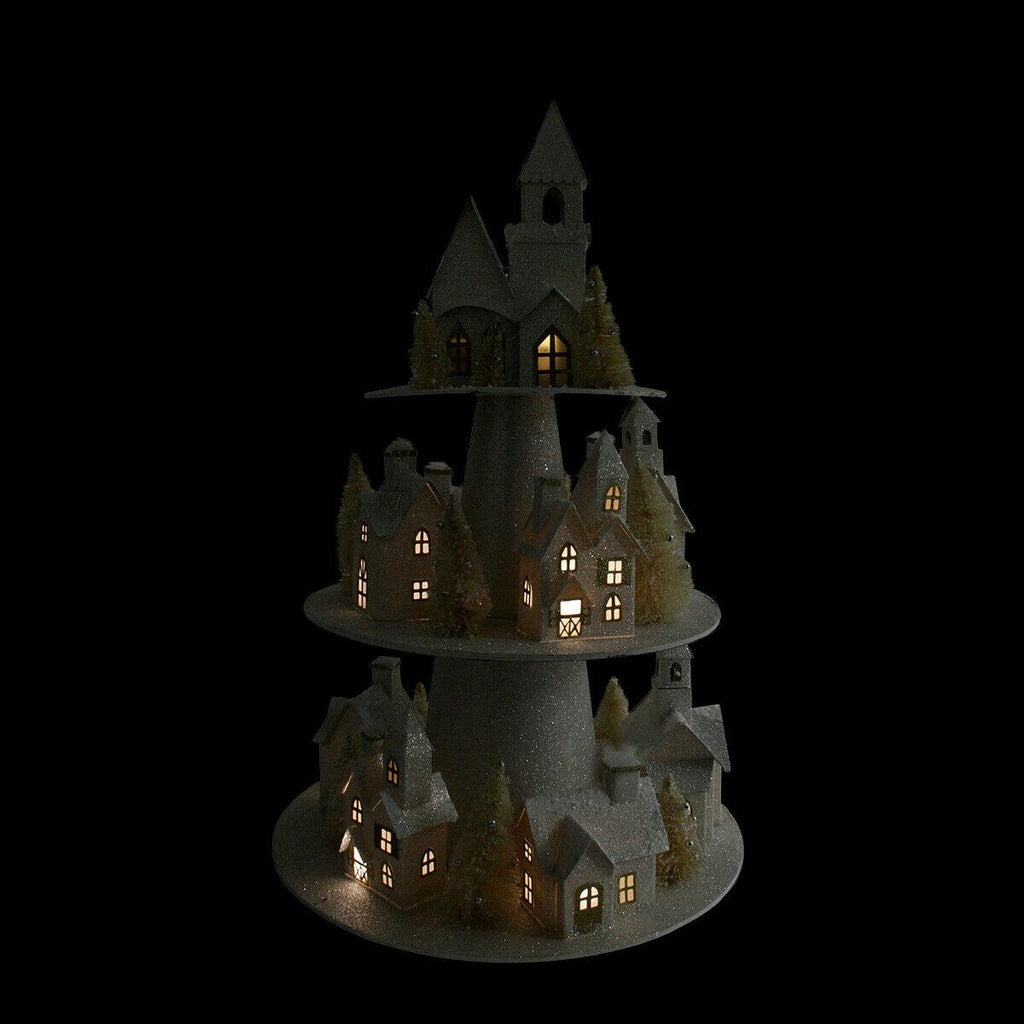 Raz 25" Lighted Champagne Gold 3-Tier Christmas House Display