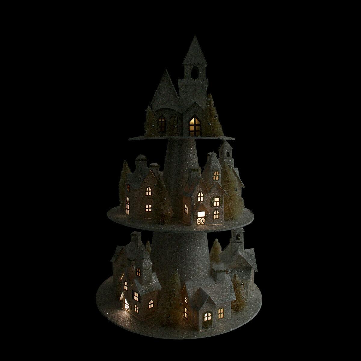 Raz 25" Lighted Champagne Gold 3-Tier Christmas House Display